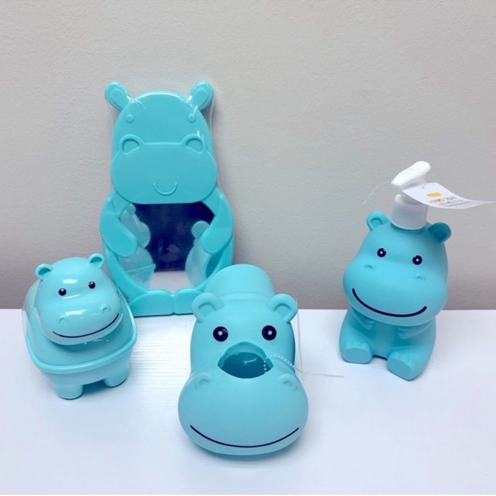 NWT Target Bullseye Playground Bundle of 4 Blue Hippo Kid's Bathroom Accessories